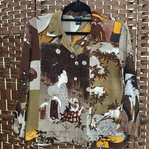 CITRON Santa Monica Silk Floral Asian Print Blouse Ladies Size Small